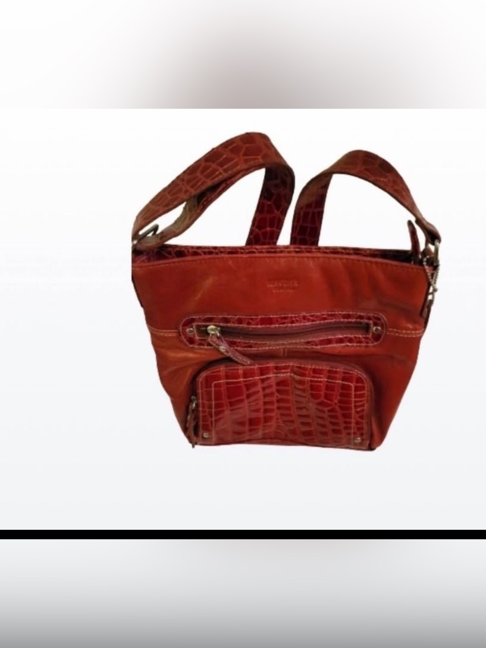 Vintage Leather Croc-Trim Cross Body Bag